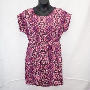 Hippie Rose Southwest Print Dress Juniors XL Pink Tie Front Short Sleeve II05